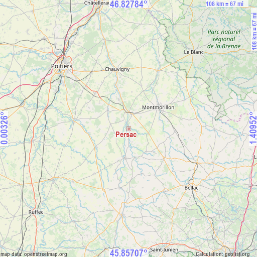 Persac on map