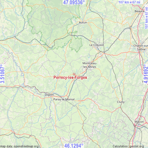 Perrecy-les-Forges on map