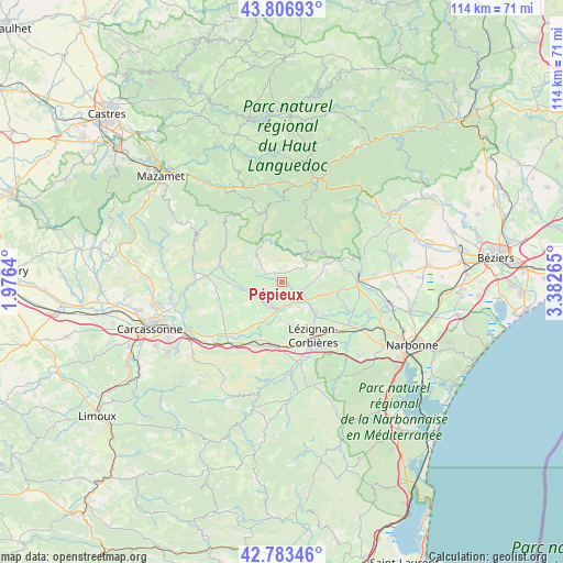 Pépieux on map