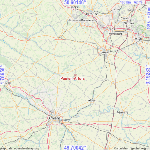 Pas-en-Artois on map