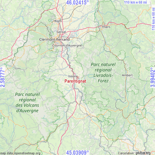 Parentignat on map