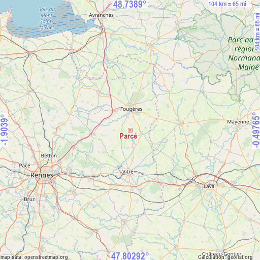 Parcé on map