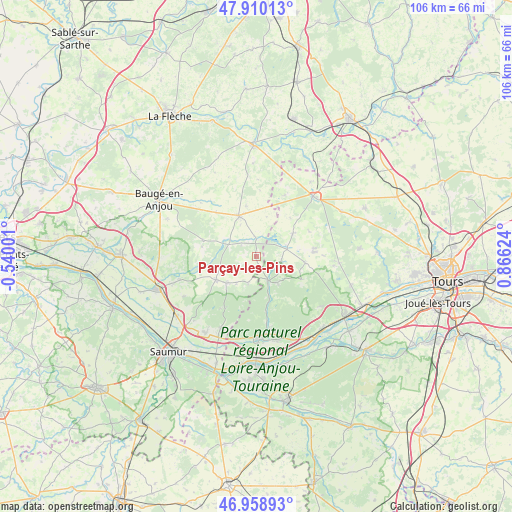 Parçay-les-Pins on map