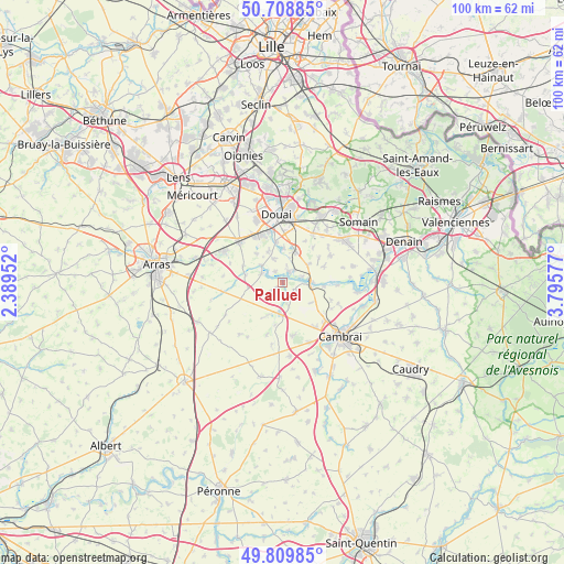 Palluel on map