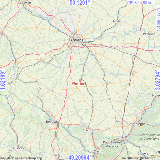 Paillart on map