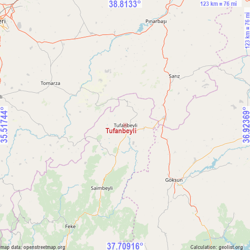 Tufanbeyli on map