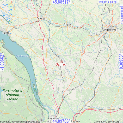 Ozillac on map