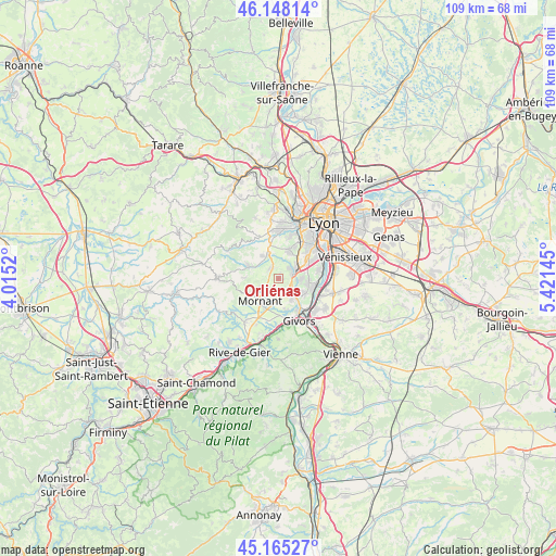 Orliénas on map