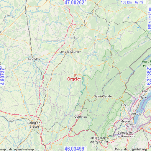 Orgelet on map