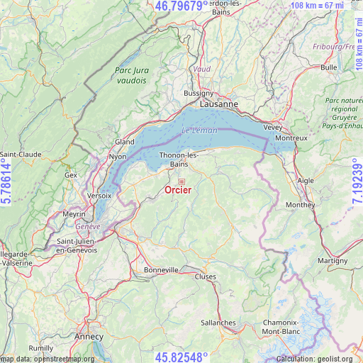 Orcier on map