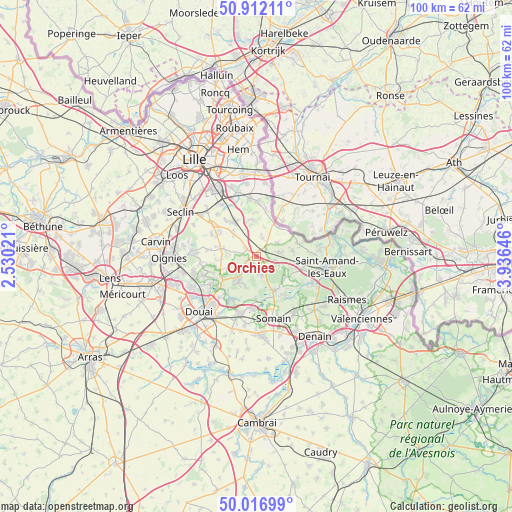 Orchies on map