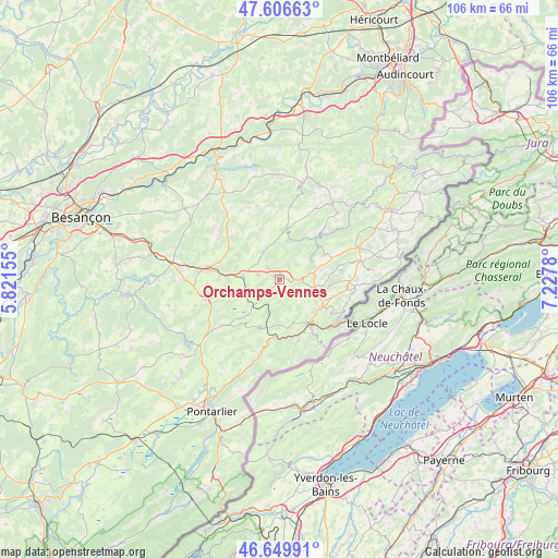 Orchamps-Vennes on map