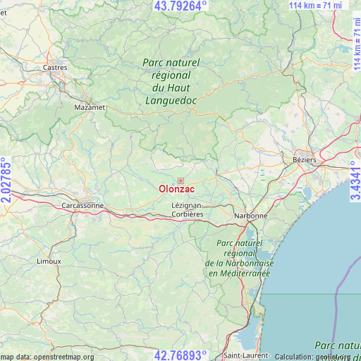 Olonzac on map