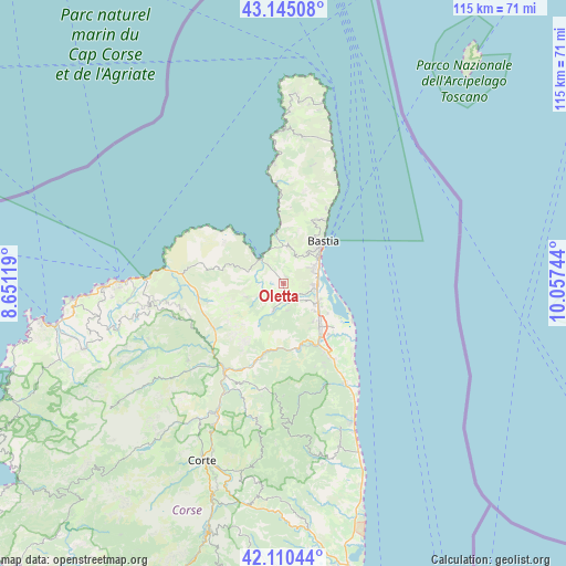 Oletta on map