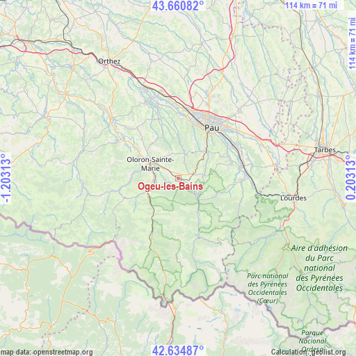 Ogeu-les-Bains on map