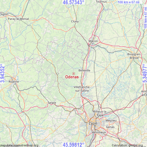 Odenas on map