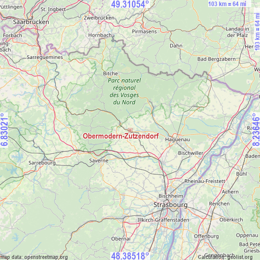 Obermodern-Zutzendorf on map