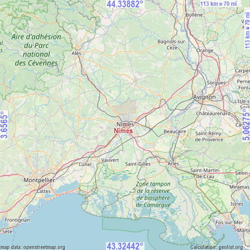 Nîmes on map
