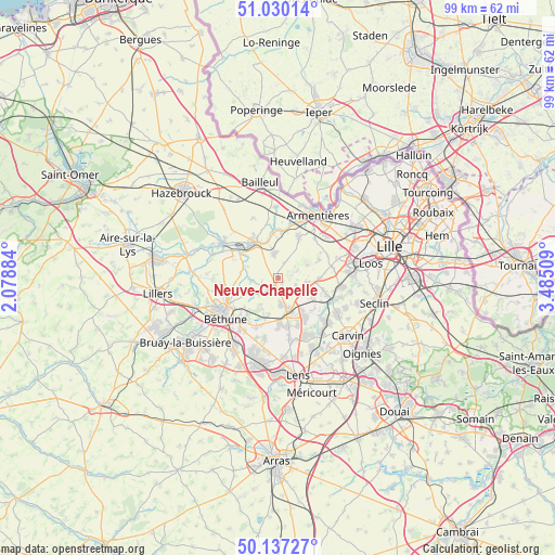 Neuve-Chapelle on map