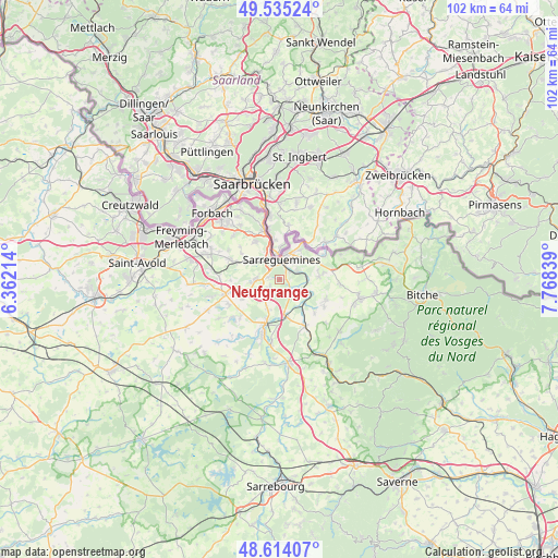 Neufgrange on map