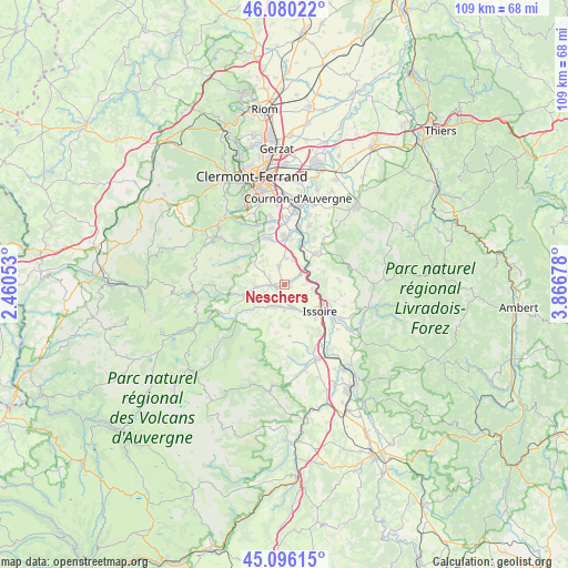 Neschers on map