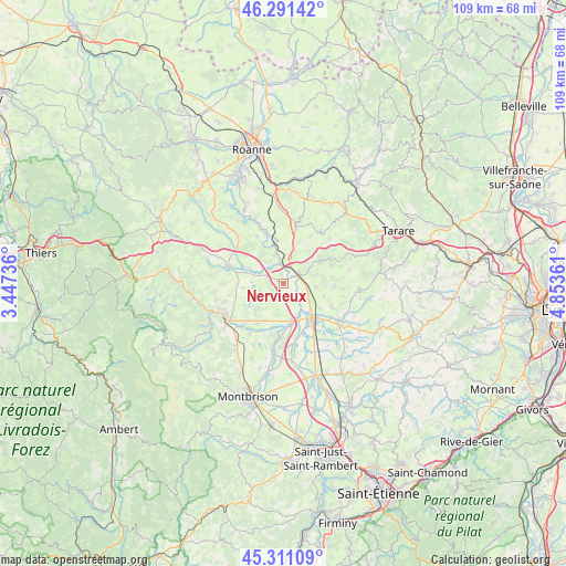 Nervieux on map