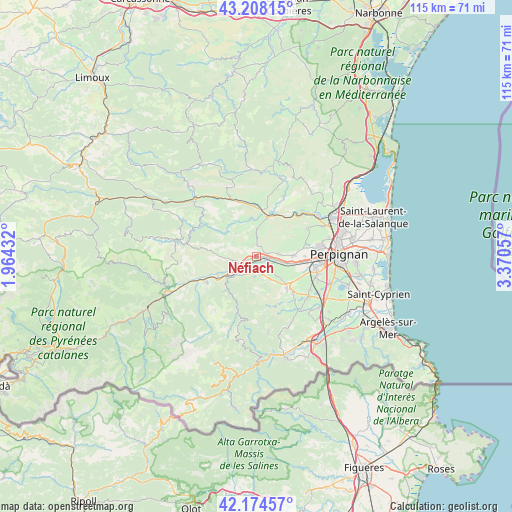 Néfiach on map