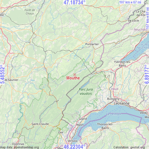 Mouthe on map