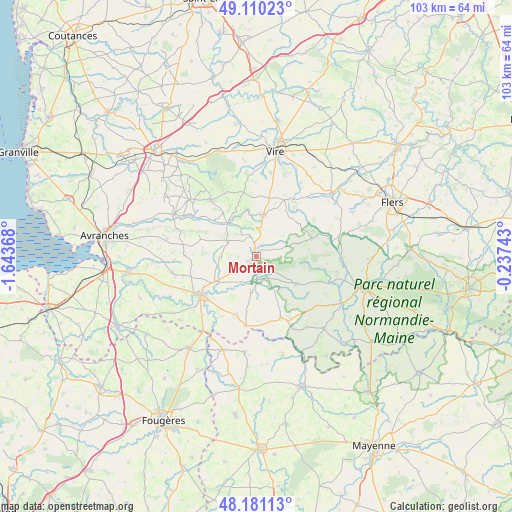 Mortain on map