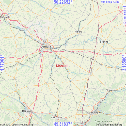 Moreuil on map