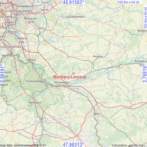 Montigny-Lencoup on map