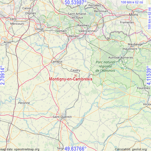 Montigny-en-Cambrésis on map