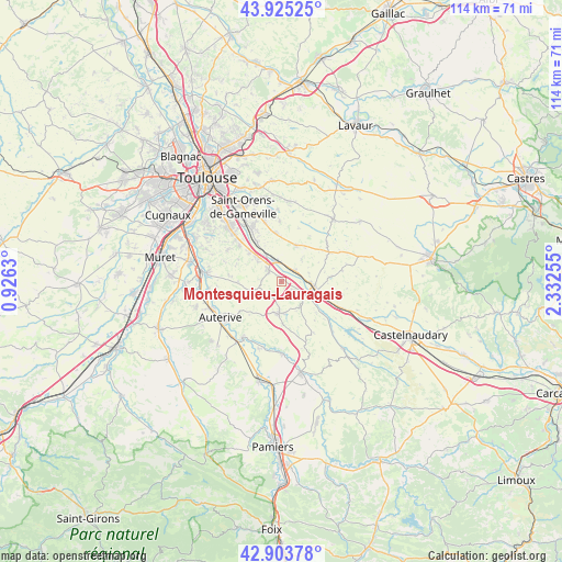 Montesquieu-Lauragais on map