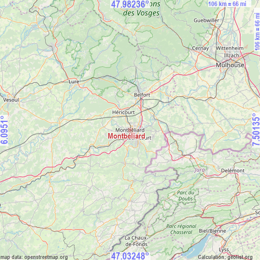 Montbéliard on map