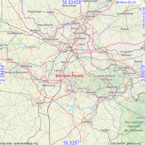 Mons-en-Pévèle on map