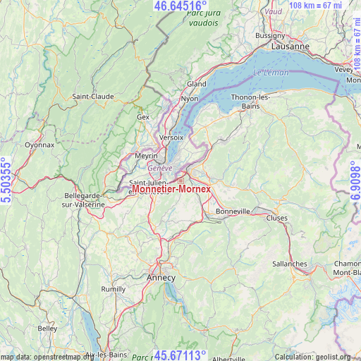 Monnetier-Mornex on map