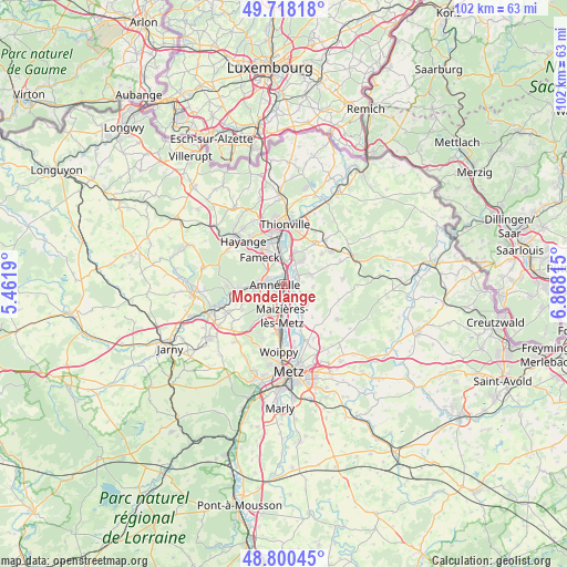 Mondelange on map