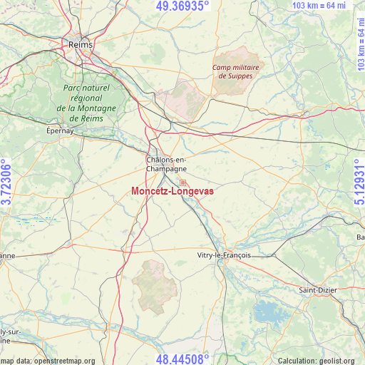 Moncetz-Longevas on map