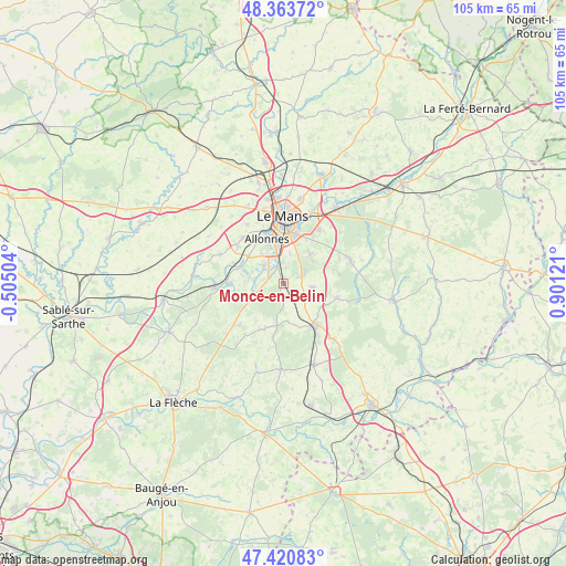 Moncé-en-Belin on map