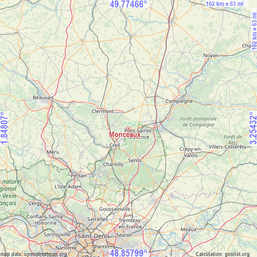 Monceaux on map