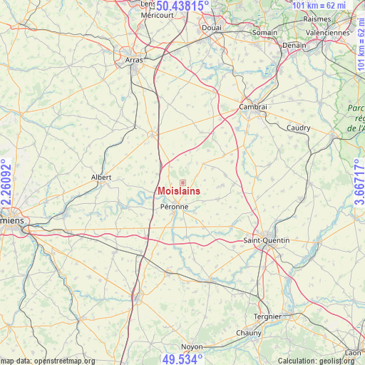 Moislains on map