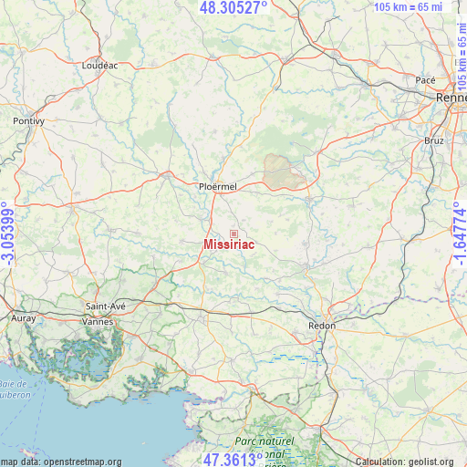 Missiriac on map