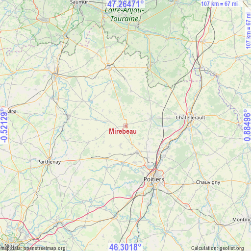 Mirebeau on map