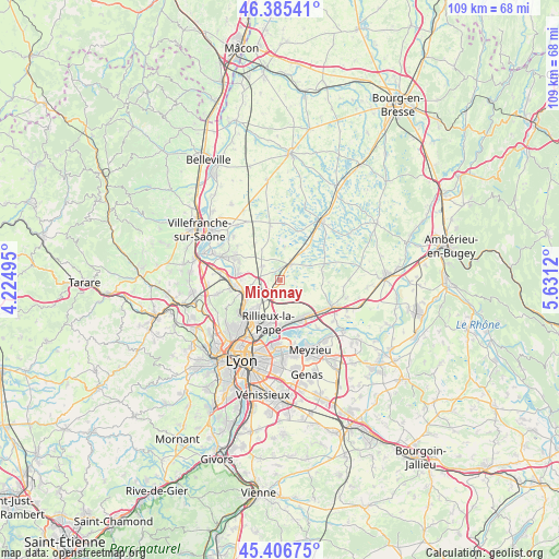 Mionnay on map