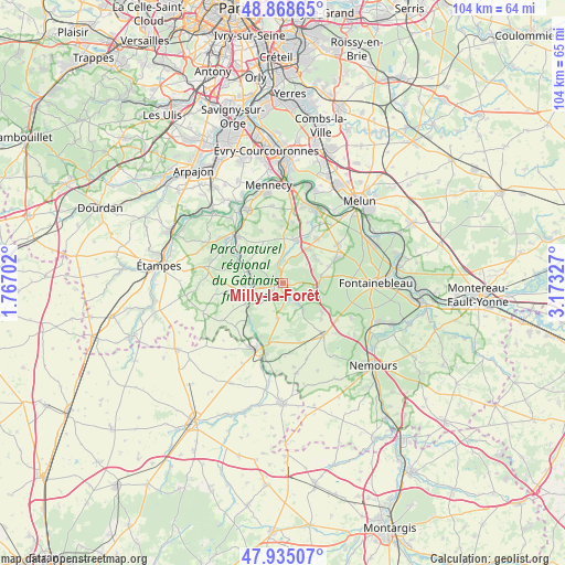 Milly-la-Forêt on map