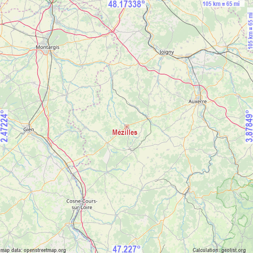 Mézilles on map