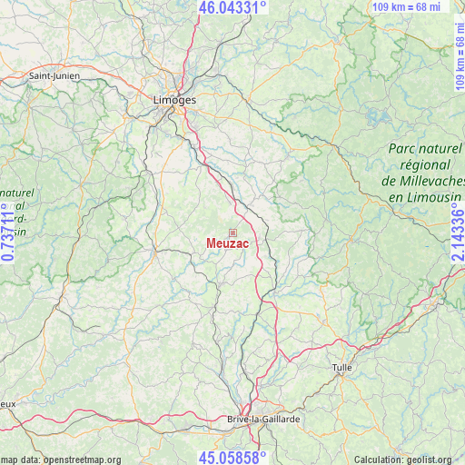 Meuzac on map