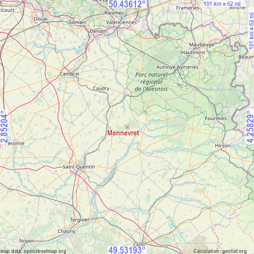 Mennevret on map