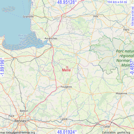 Mellé on map