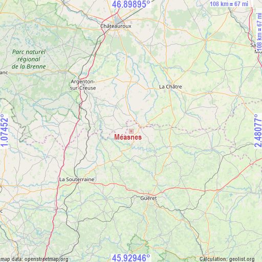 Méasnes on map